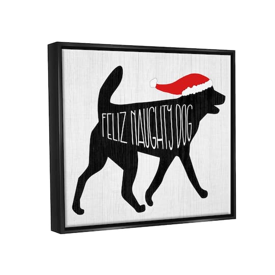 Stupell Industries Feliz Naughty Dog Funny Pet Framed Floater Canvas Wall Art